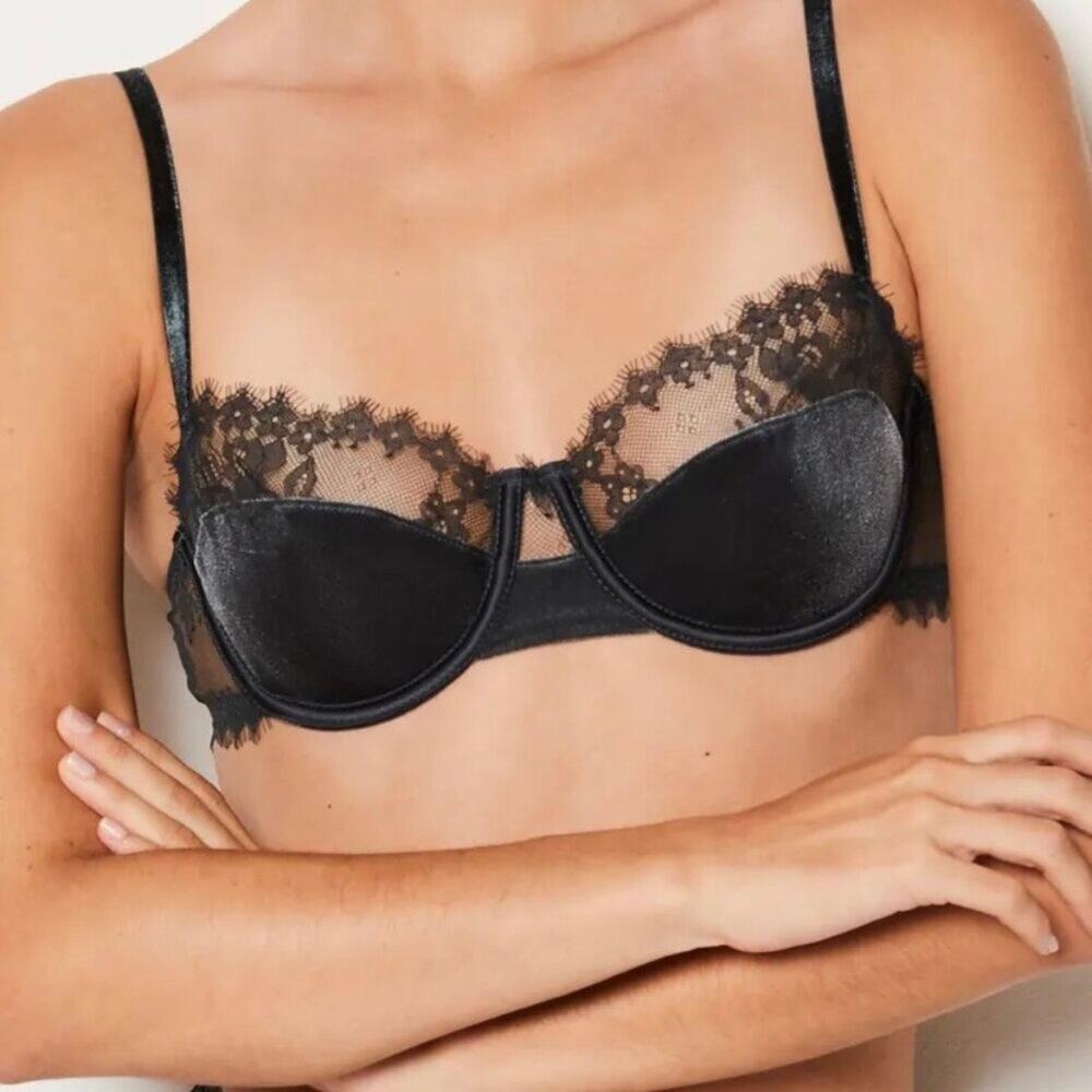 Etam Twist No9 Balconette Bra in anthracite gray black NEW 36C velvet lace
